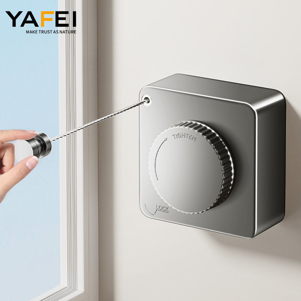 YF7183 Салбырамайтын сыртқы киім сызығы Ауыр жүкті киімдерді кептіруге арналған кір жуу желісі Қабырғаға бекітілген тот баспайтын болаттан жасалған желі-15,1 фут (шаршы-сұр)