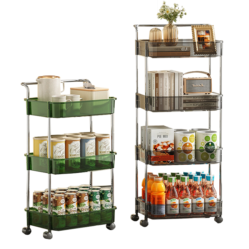 YF500200016 Үлкен сыйымдылықты практикалық ванна бөлмесіне арналған ас үй құралдарын сақтауға арналған пластикалық жылжымалы арба сұр 4 деңгейлі жылжымалы арба