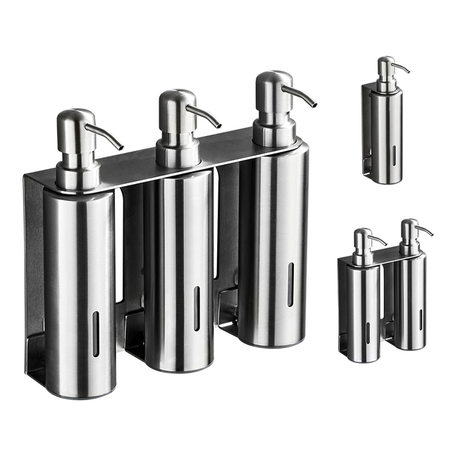 YF65102 Single / double/tres Utres Refillable Wall Mounted Hotel Bathroom Hand SS304 Steel Shampoo Liquid Soap Dispensers