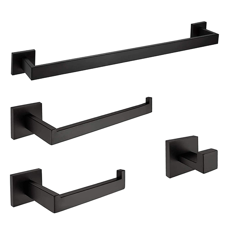 YF66103 Қонақ үй заманауи қабырғаға орнатылатын тот баспайтын болаттан жасалған қара қара дәретхана керек-жарақтары жиынтығы