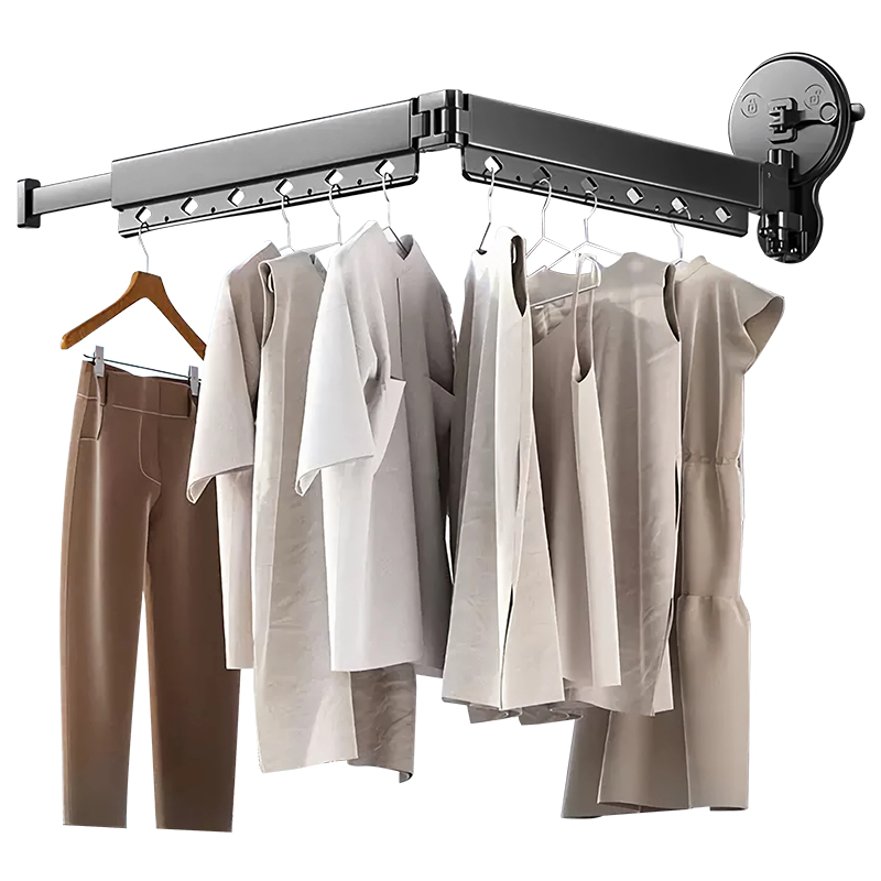 YF7122 1 High Quality Wall Mounted Space New 360&deg; Retractable Collapsible Siccatio Racks Folding Clothes Siccatio Eculeo cum Suctionis Calicem