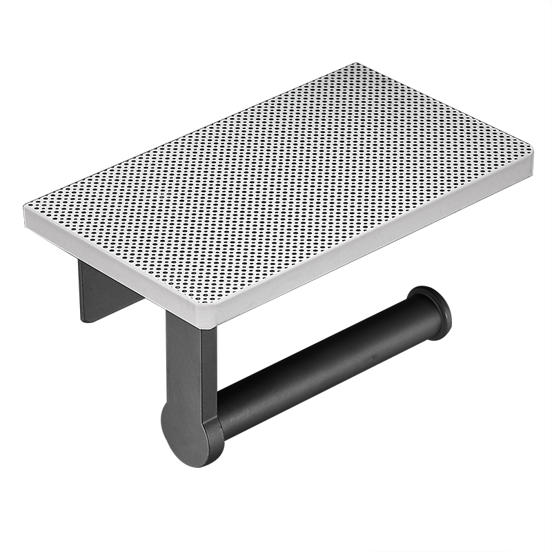 YF3315 Marmor Toilet Paper Holder with Shelf, 304 Steel Screw Wall Mounted, Tissue Roll Holder for Bathroom Washroom Matte Black