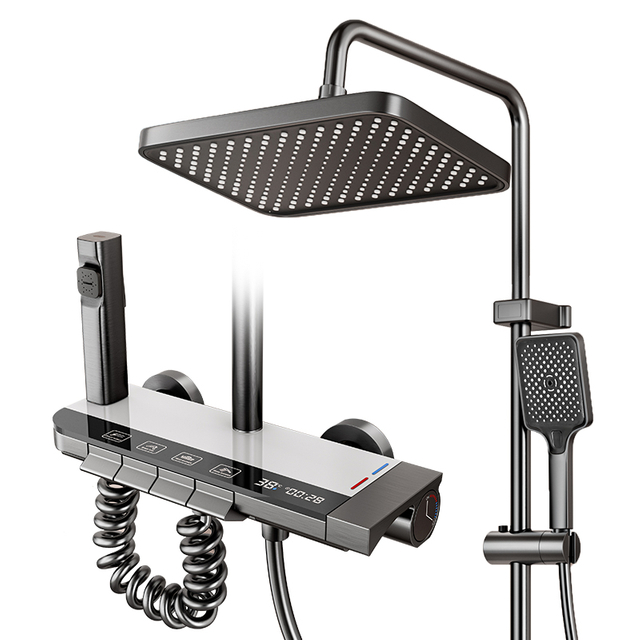 YF230530018 19 20 Quatuor Function Piano Gun Grey Waterfall Shower Faucet Wall Mounted Shower Set