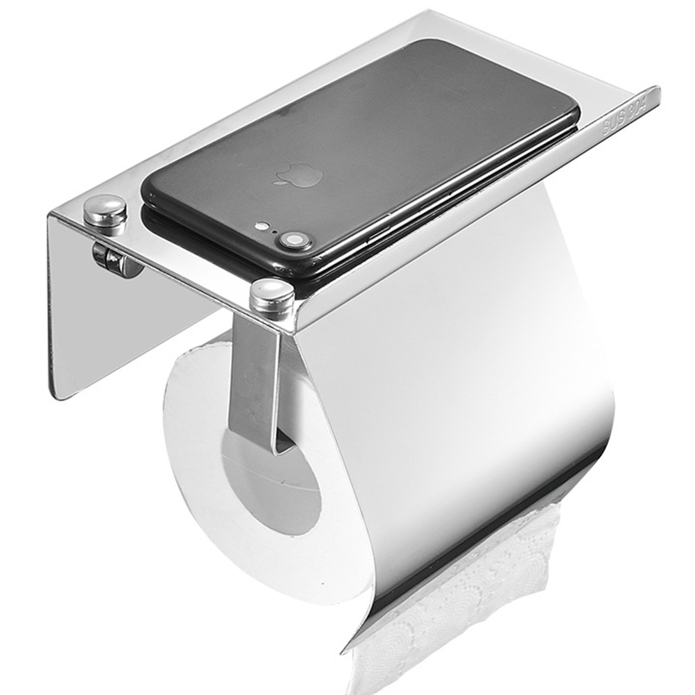 YF62104 Toilet Paper Holder Wall Mount, Self Adhesive Toilet Paper Holder with Shelf, IMPERVIUS Steel Bathroom Tissue Roll Holder