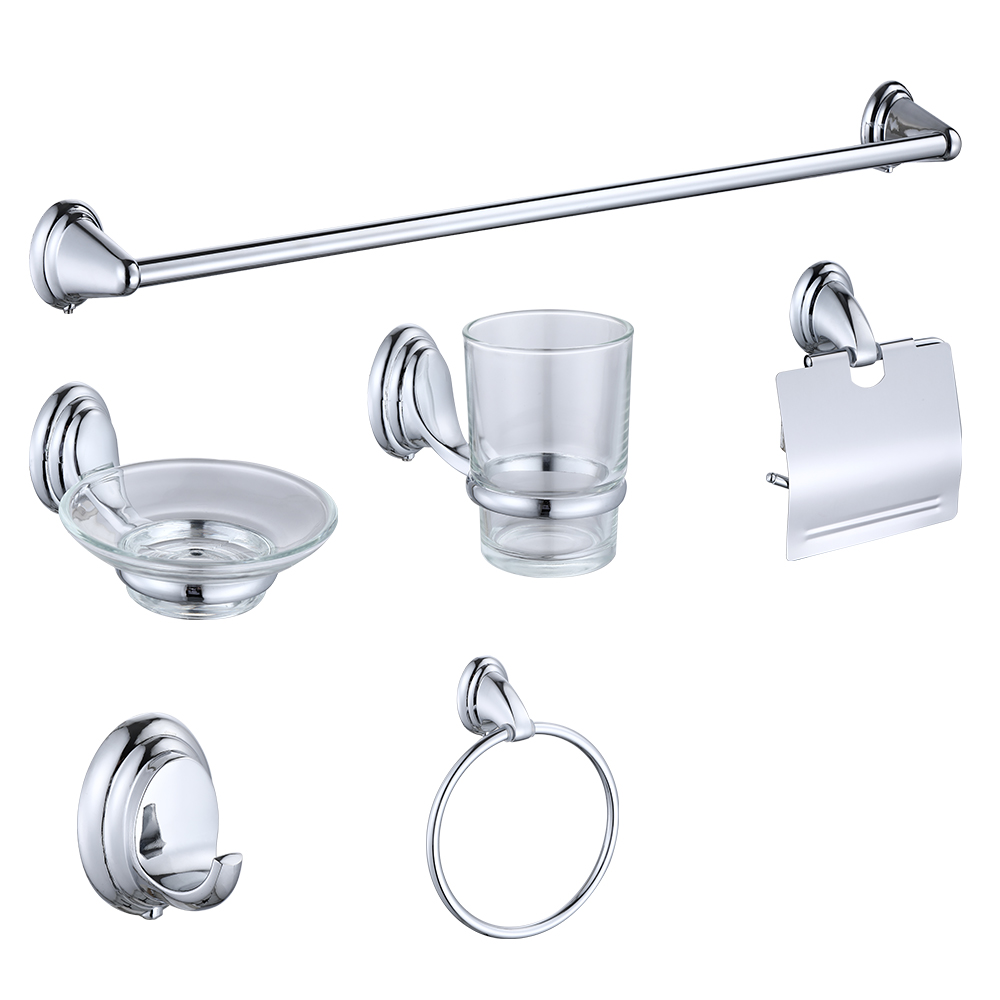 YF66106 Bathroom Hardware Accessory Set Chrome Washroom Latrina Hardware Set Shower Wall Mounted Cadmie 6 piece Sanitary Fittings