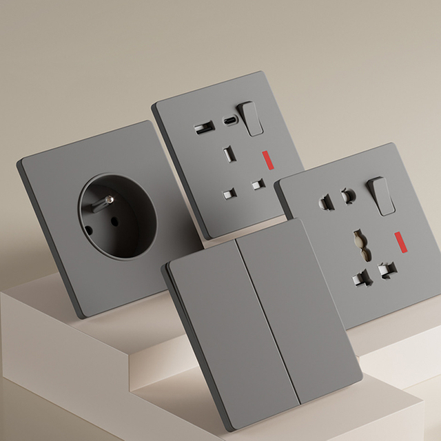 YF310100001-griseo tabula alta qualitas OEM duplex polus 13A electricus murus potentiae switch et bases
