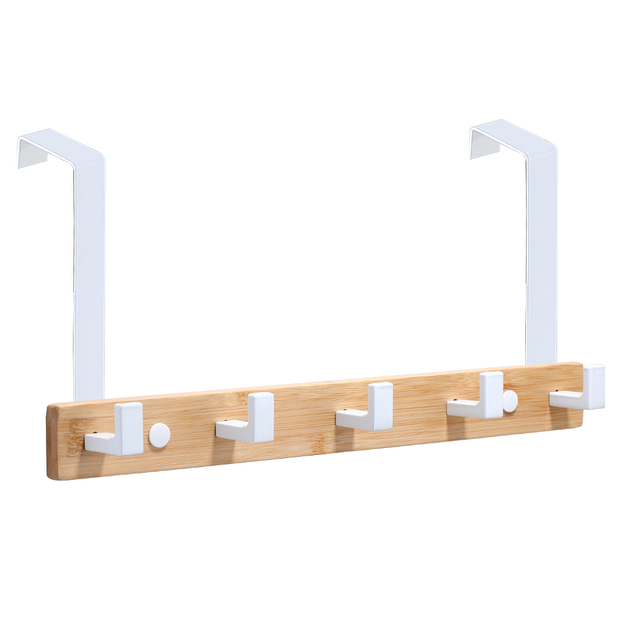 YF9319 Super The Door Hook Hanger, Bamboo Coat Rack with 5 Metal Hooks, Wood Clothes Organizer for Tunica, Lintea, Sacculi, Robes 