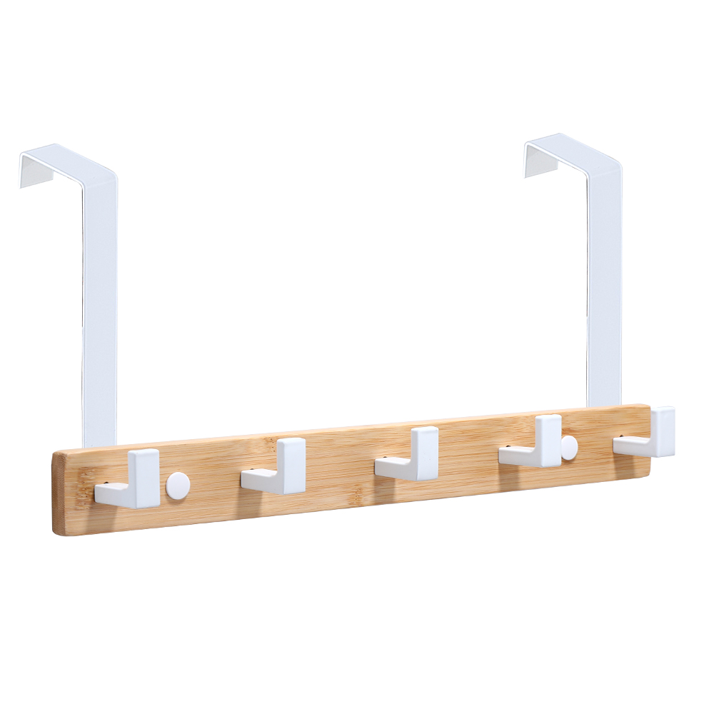 YF9319 Super The Door Hook Hanger, Bamboo Coat Rack with 5 Metal Hooks, Wood Clothes Organizer for Tunica, Lintea, Sacculi, Robes 