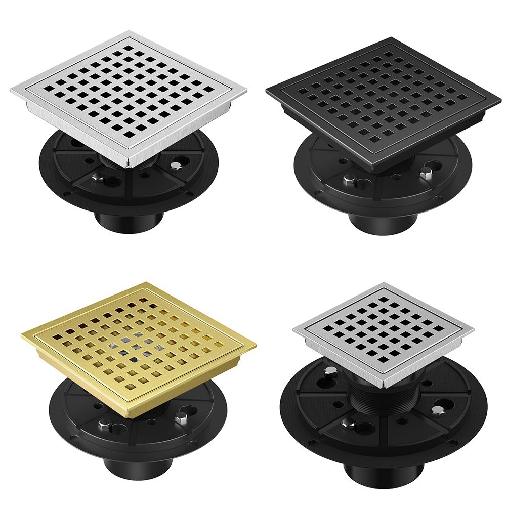 YF42001 Жуынатын бөлмеге арналған иіс өткізбейтін еден ағызу плиткасы, алынбалы сүзгінің қақпағы бар душқа арналған су төгетін су төгетін құрылғы, ас үйдегі балкон гаражына арналған бітелуге қарсы 4 дюймдік шаршы