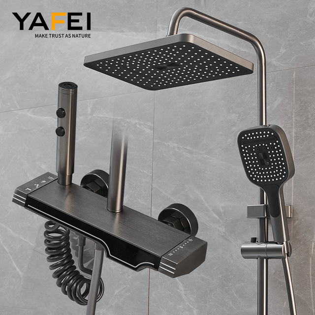 YF230530049 باتھ روم مکمل شاور سسٹم بلیک گولڈ باتھ لگژری شاور کٹ 4 فنکشن شاور سیٹ