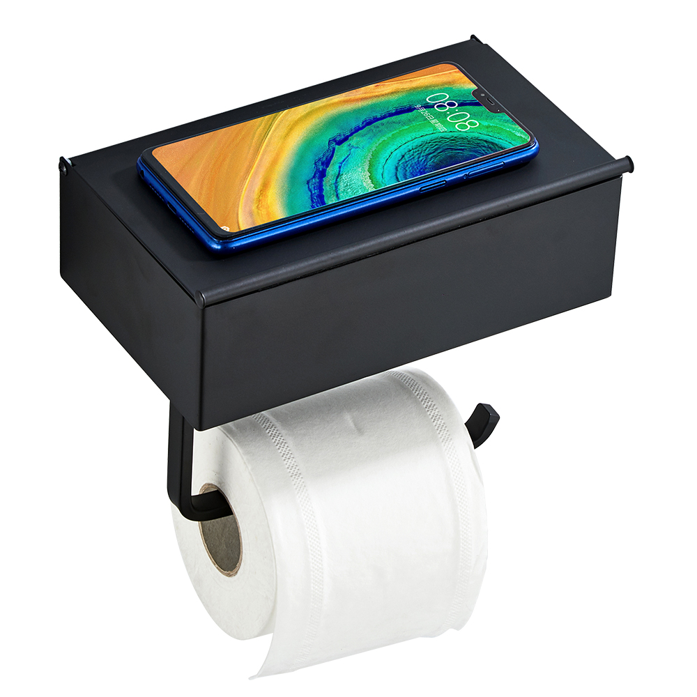 YF62110 Тот баспайтын болаттан жасалған қара телефон сөресі қақпағы, жуылатын ылғалды диспенсері бар дәретхана қағазы орамасының ұстағышы