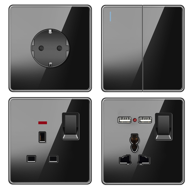 YF310100003-қара Бір қосқыш Әмбебап розетка Жоғары сапалы шыңдалған шыны қосқыш