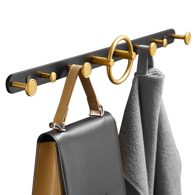 YF9125 Decorative pendens Hooks Wall Mounted Hook Rail Coat Rack Black and Gold Robe hooks