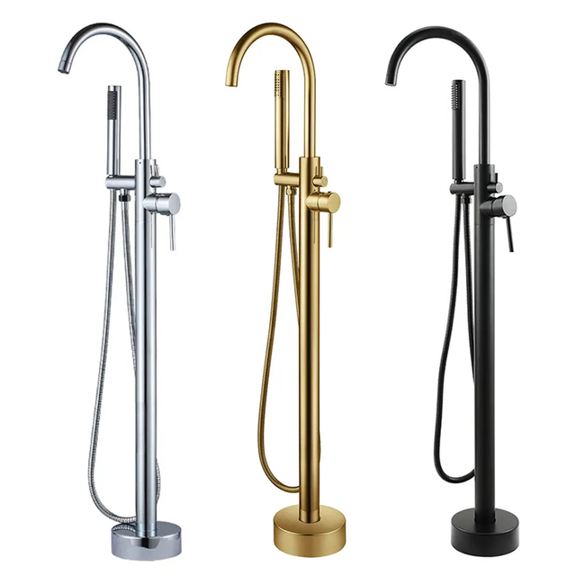 YF230600001 Bathroom Accessories Freestanding Waterfall Bathtub Faucet Chrome Floor Mount Brass Single Handle Bathroom Solium Faucets