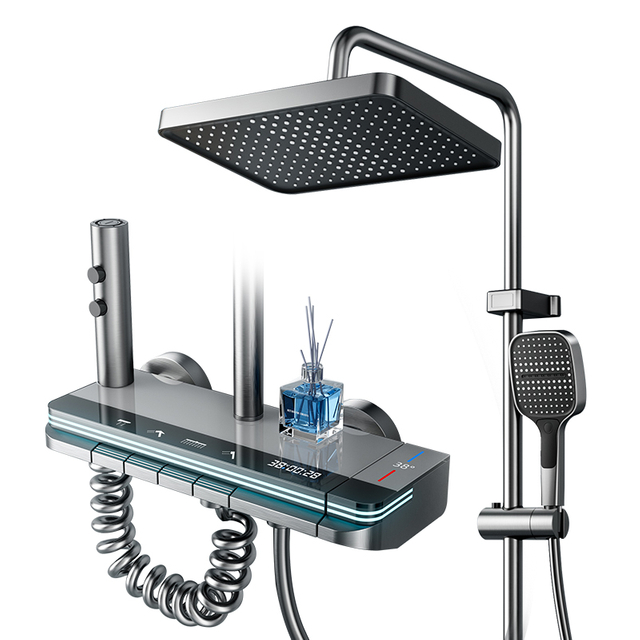 YF230530021 Digital Propono Piano Keys Firmus Aluminium Shower Set System cum LED Ambient Light Shower Combo with Rainfall Shower Head Faucet