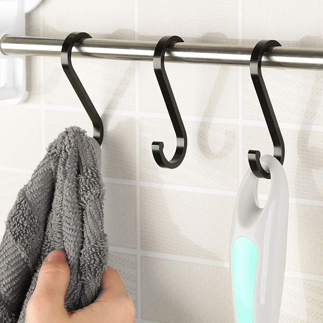 YF9500 Black S- Shaped Hooks, Space Aluminium S Hook Multifunctional pendens Hook Clasp Holder for Kitchen Cubiculum