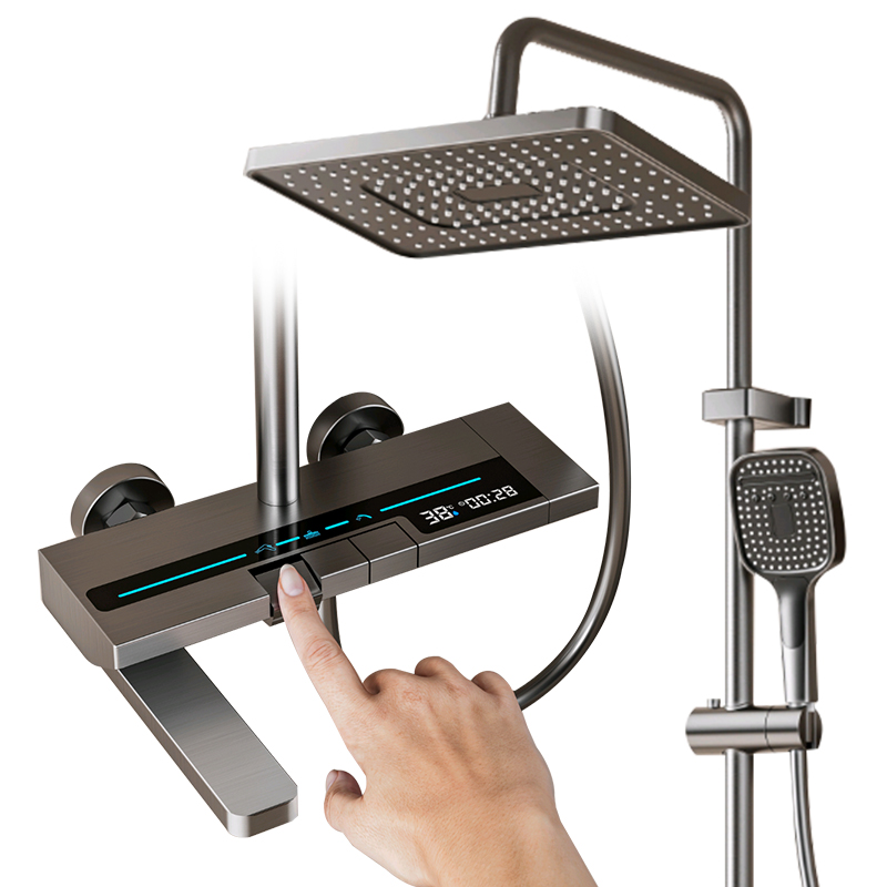 YF230530009 Жуынатын бөлмеге арналған интеллектуалды ыстық және суық душ жиынтығы бар ғарыштық алюминий қорытпасынан жасалған душ жинағы