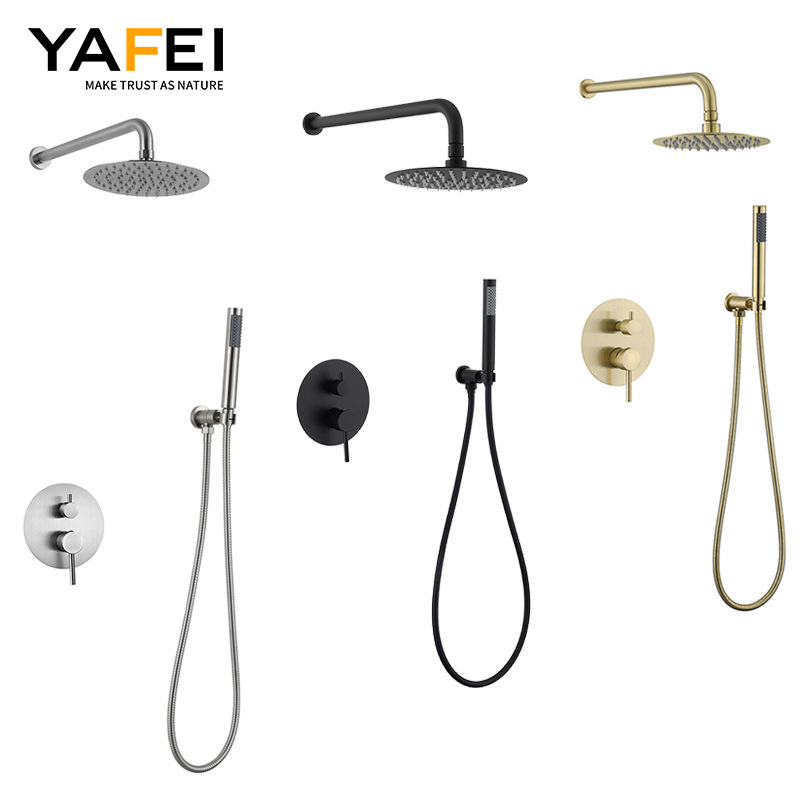 YF200560001 Head Rain Shower System Brushed Aurum Round Wall Mounted Bass Bath Shower Mixer Taps Recondited Waterfall Rain Shower Set
