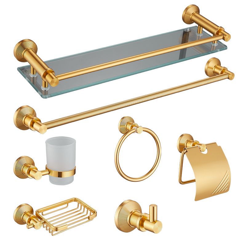 YF1307 Bathroom Hardware 7 Pieces, Linteum Bar Set Wall Mounted Washroom Linteum Rack Parts Accessories Pone