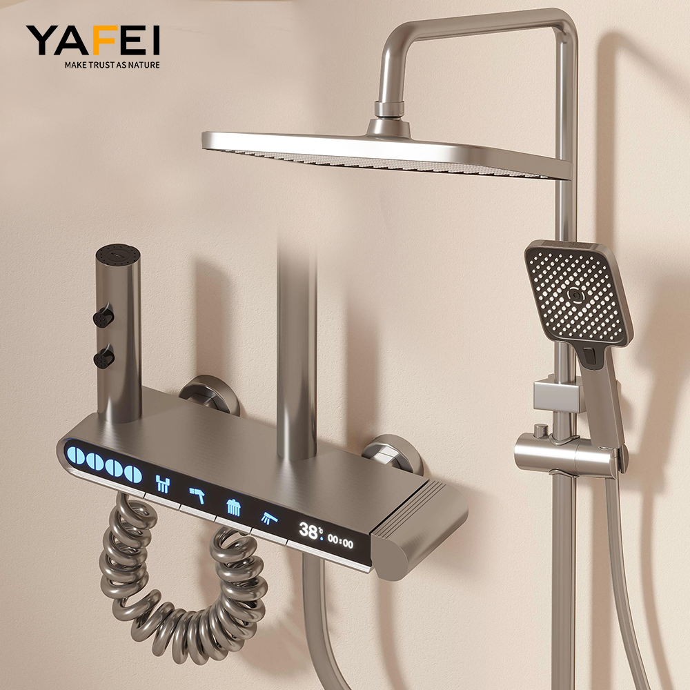 YF230530045 Rectangularis imber Caput Set 4 functiones politum Chrome Thermostatic faucets Pause Suspendisse Jet ABS Stylish Mollis