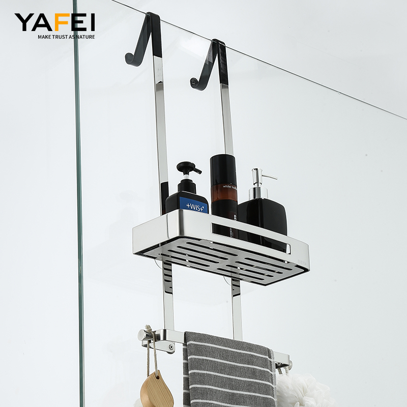 YF61124 Есік үстінде реттелетін 2 деңгейлі ваннаға арналған ілулі органайзер сөресі, тот баспайтын, сабын ұстағышы және сорғышы бар душ себеті