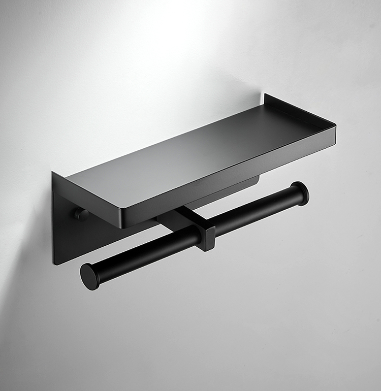 YF62105-2 Duplex Latrina Paper Holder with Shelf Double Roll Toilet Paper Holder Wall Mounted Stainless Steel for Bathroom 