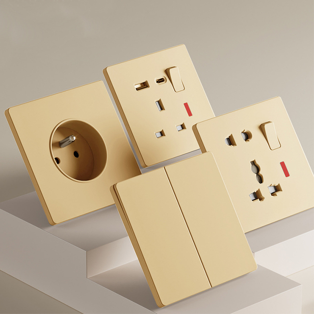 YF310100001-aurum Outlet Electrical UK Standard Push Button murum nervum cum 2 usb portum auri color