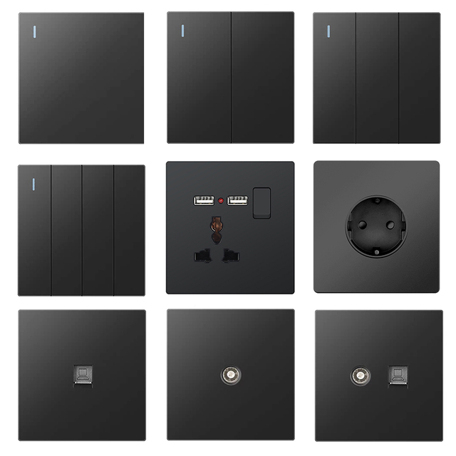 YF310100001-nigrum Outlet Electrical UK Standard Push Puga pyga murum nervum cum II usb portum nigrum color