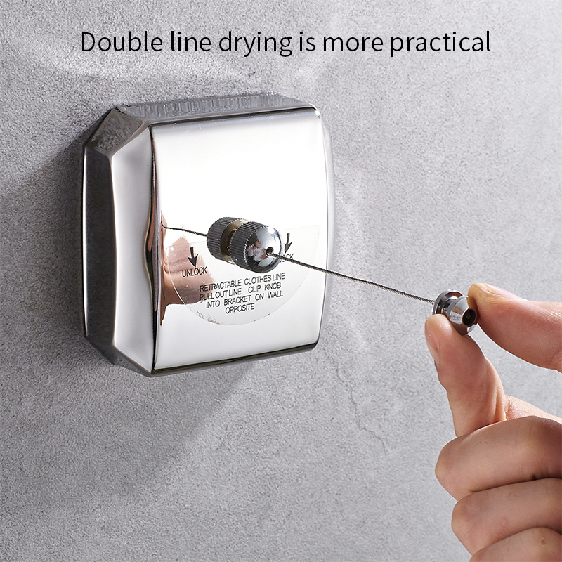 YF7115 Retractable Clothesline Indoor Gravis Officium 304 Steel Dura Filum 12ft Support 44lbs Vestimenta Hanger Line Retracting for Bathroom Outdoor Wall Mounted Square Silver