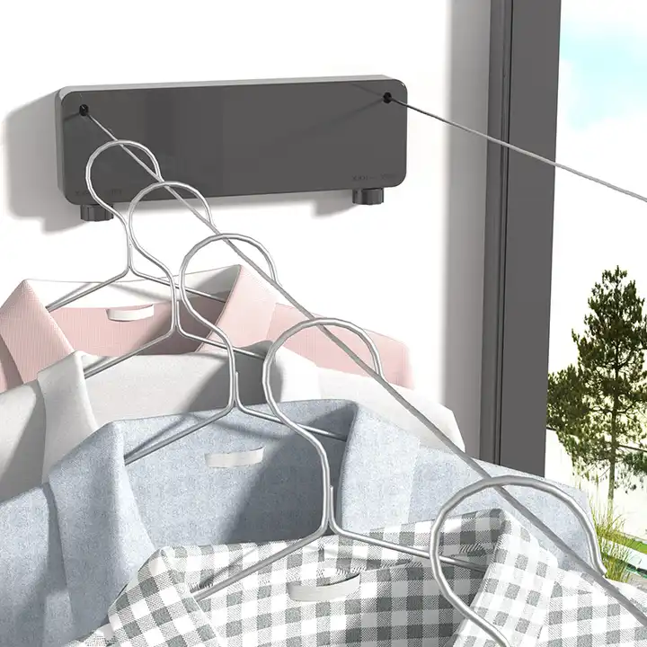 YF7109 алынбалы киім-кешек желісі 13,8 фут баспайтын болаттан жасалған қос киім сызығы Тартылатын ішкі ауыр салмақты алынатын кір жуу желісі Қабырғаға орнатылатын қос желі