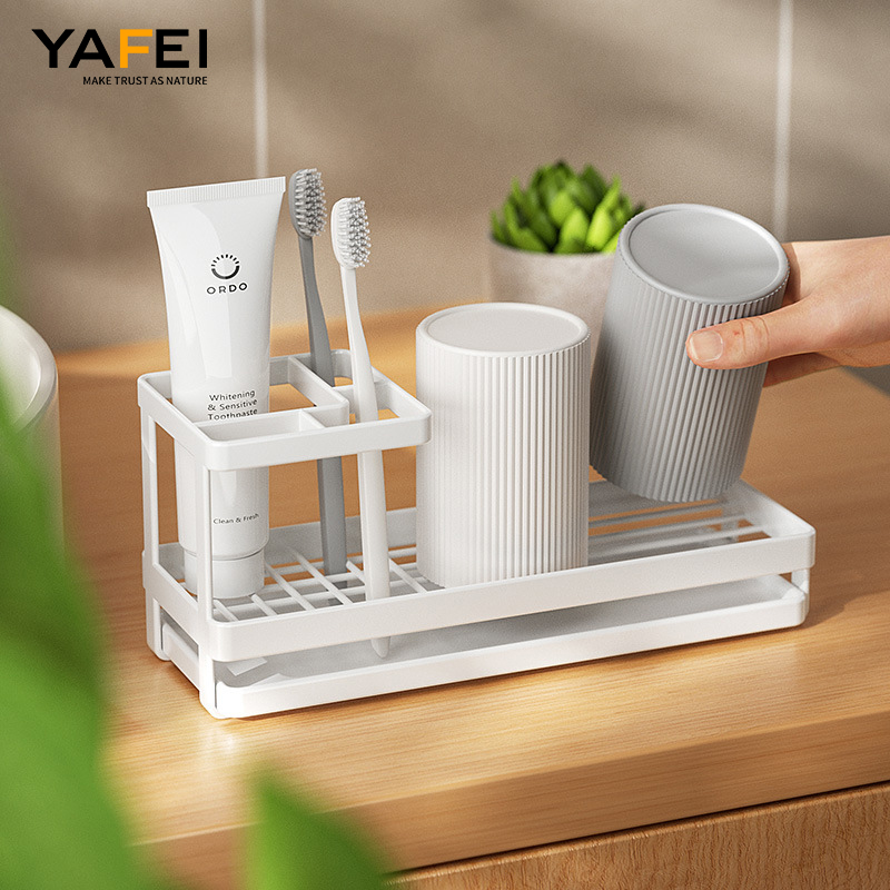 YF500200005 Жуынатын бөлме керек-жарақтары Тұрақты сәнді ваннаға арналған тіс щеткасы ұстағышы Көміртекті болаттан жасалған дренажды тіс щеткасы тіс пастасы ұстағышы 